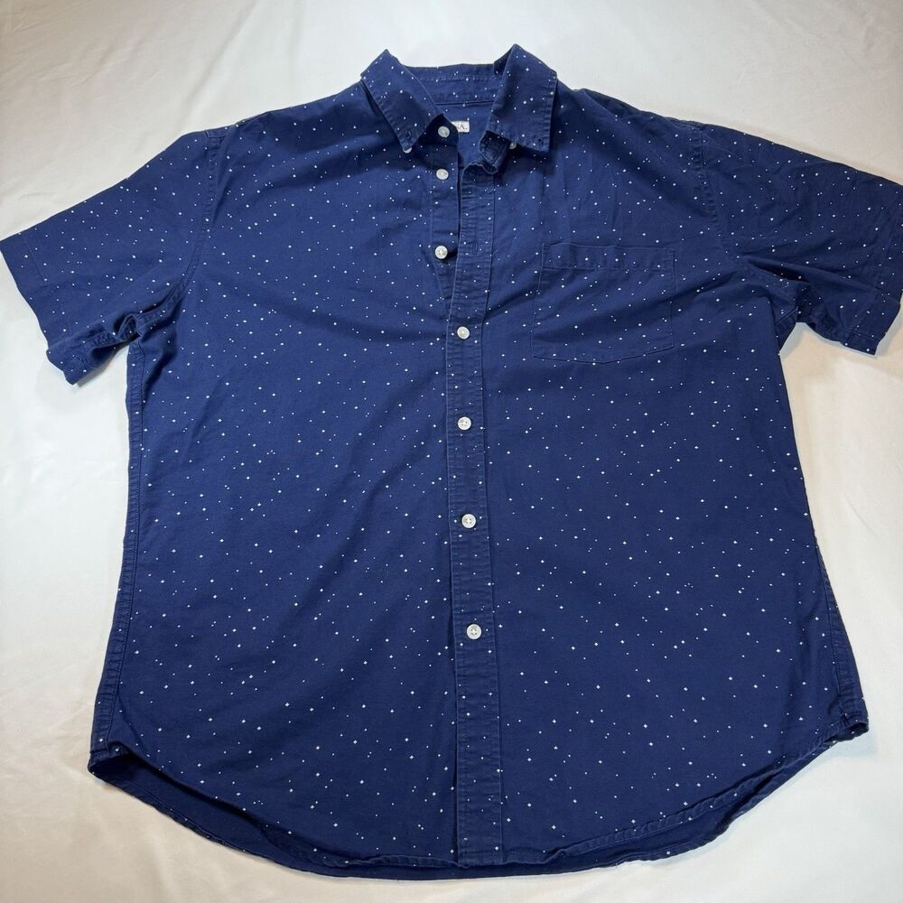 Merona Men’s Blue Diamond Print Short Sleeve Button Down Shirt Large